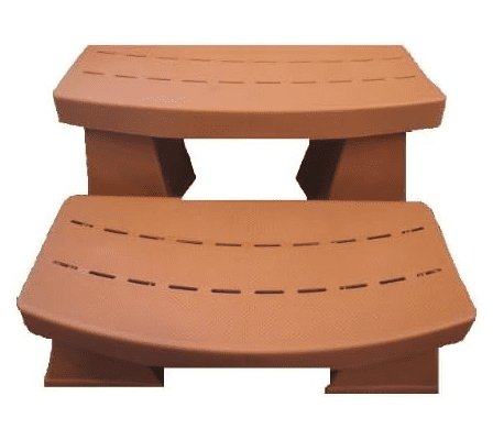 A Sure Step II Spa Step, Light Redwood with two levels, featuring a textured surface on each step for better grip.